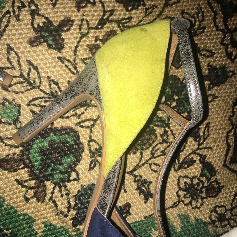 Anthro Lien Do Mixed Media T-Strap Heels Sz 6 Euc - Picture 6 of 8